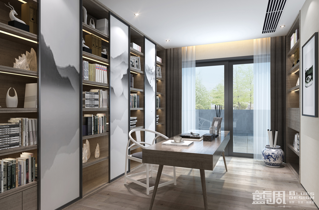水映山岸公館別墅裝修設(shè)計:書房