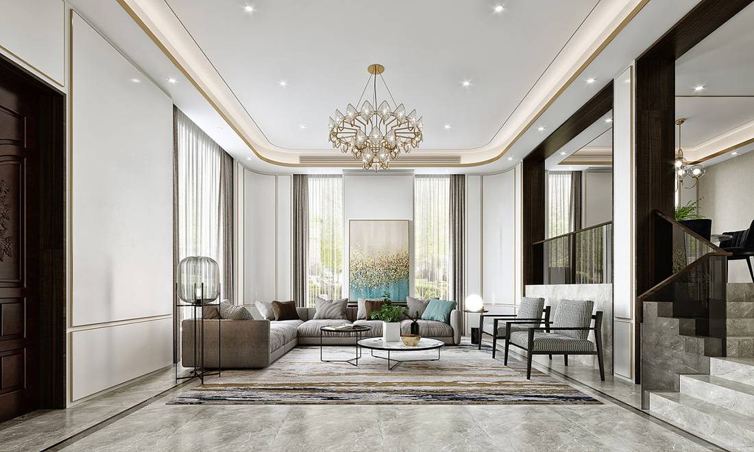 現(xiàn)代風格別墅設計-客廳2 | 藍調設計